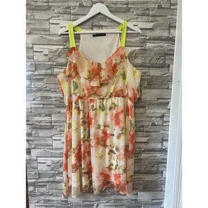 MAURICES Sleeveless Ruffle Red & Yellow Floral Dress w/ Belt Women's 1 Plus Size